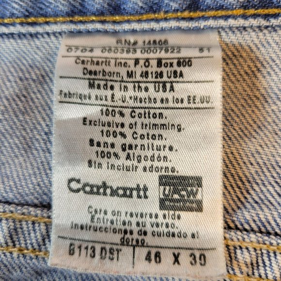 Carhartt Mens Size 46X30  Denim Jeans Union Made In USA B113 DST **READ** - Picture 3 of 6